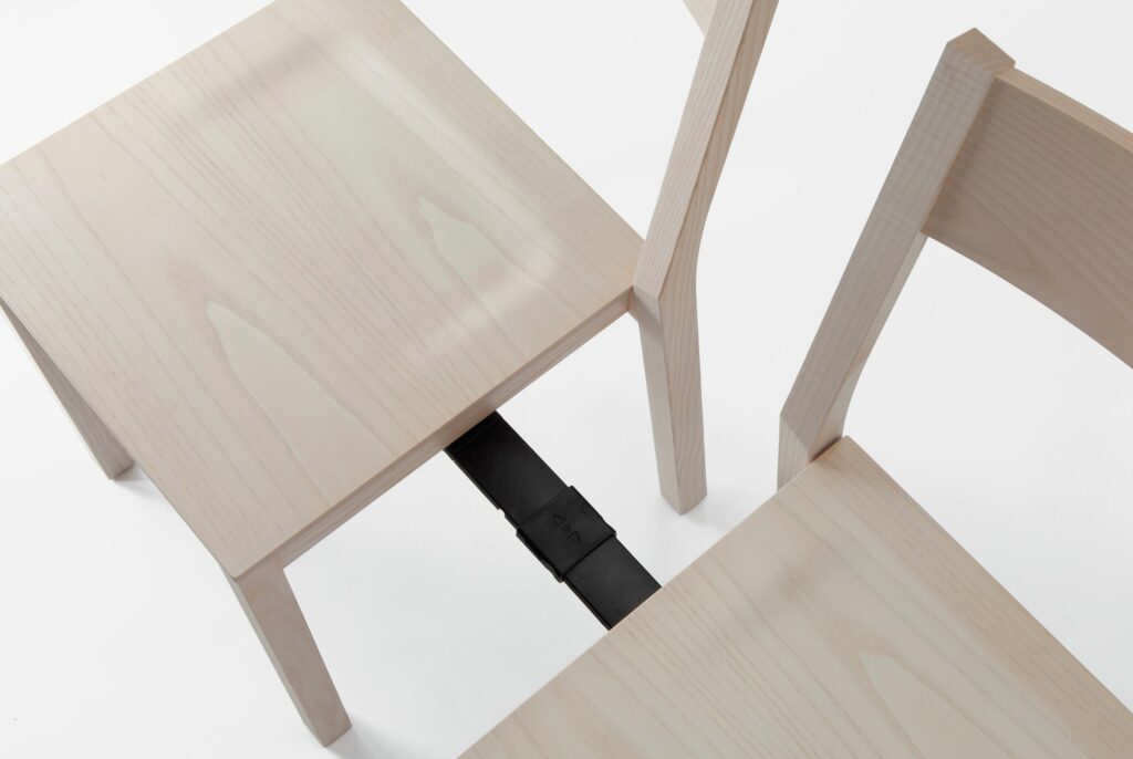 Skandinavia KVT6 chair in birch  with linking deviceby Kari Virtanen